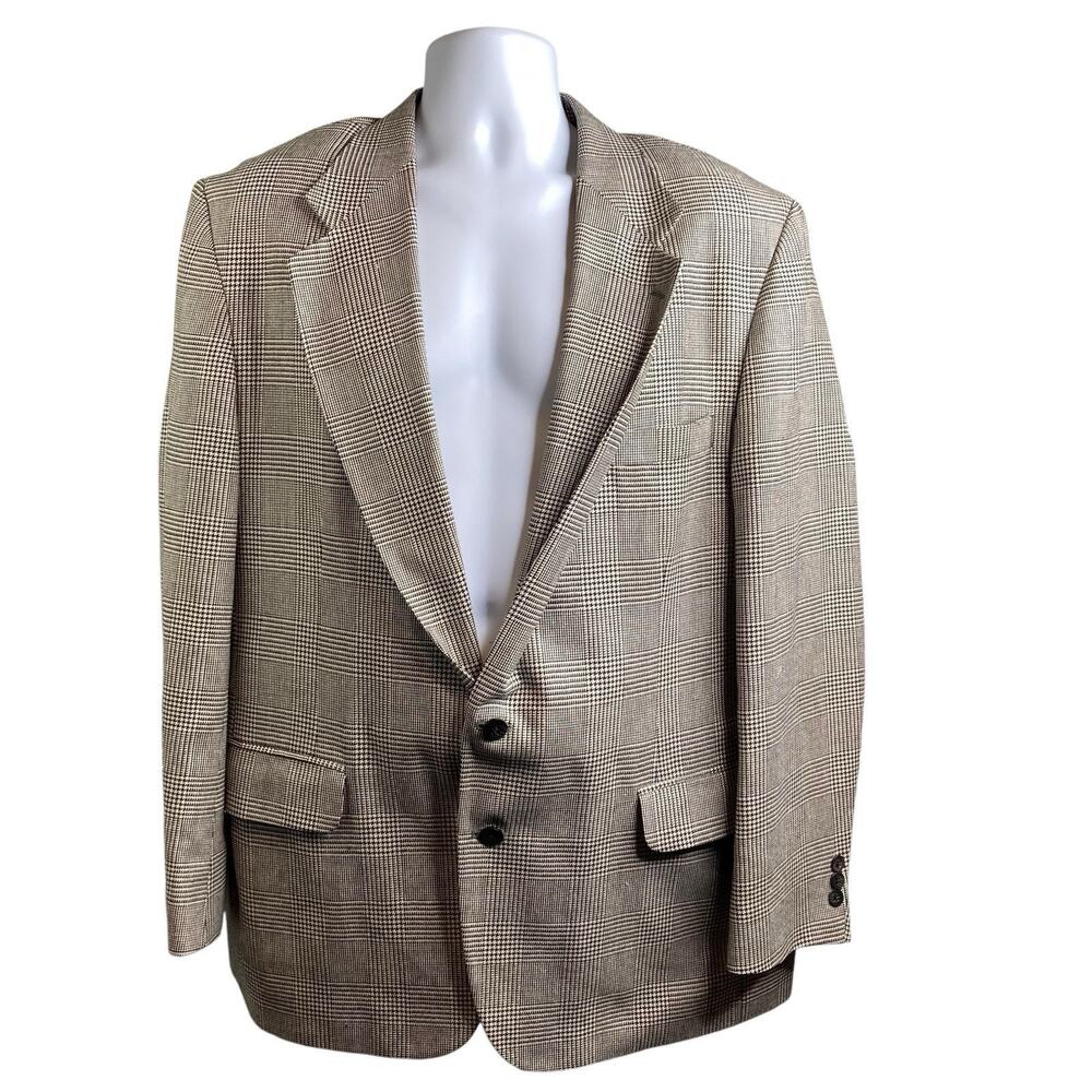 Vintage Robert Stock Men's Tan Houndstooth Blazer Size 44R‎ Career Old Money